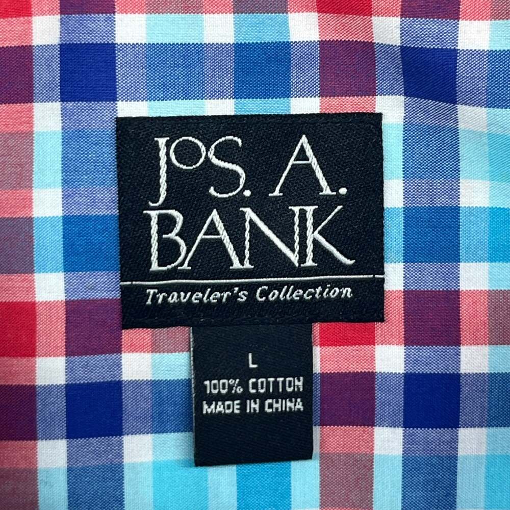 JOS A BANK Shirt Mens L Travelers Collection Plaid Poplin Cotton Blue NEW - Picture 5 of 13